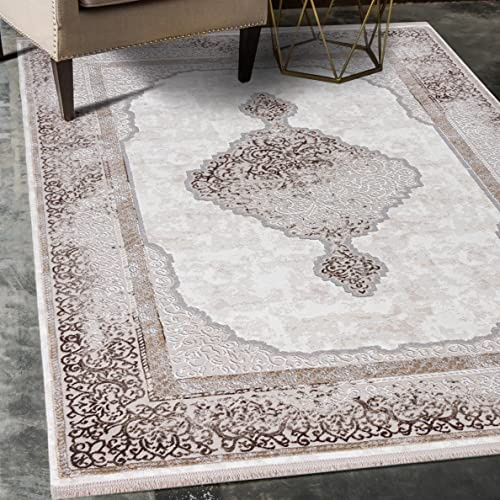Mazovia Groß Teppich Wohnzimmer 200x300cm Creme Klassisch Weich Kurzflor | Teppich für Schlafzimmer Esszimmer Büro Eingangsbereich Beige Pflegeleicht Fußbodenheizungsgeeignet Reinigungsmittelbeständig