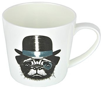 MamboCat 4er Set Teebecher Hund MIT Hut UND LUPENGLAS, 450ml, Teetasse Brillantporzellan, Kunst-Dekor, Hundemotiv