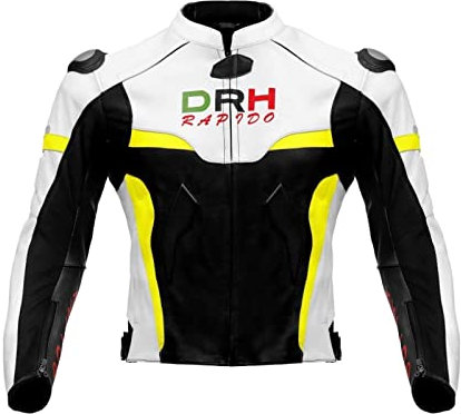 DRH RAPIDO Giacca in pelle da uomo per motociclisti da corsa, Nero , XXL