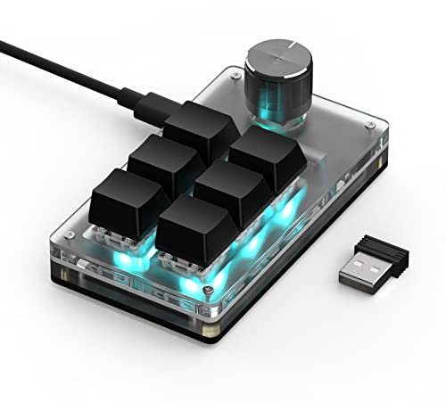 BRIMFORD Mechanische Mini Makro Tastatur - Kabellos, Programmierbar, Hot-Swap Gaming Keyboard mit RGB Beleuchtung, 2.4G & Bluetooth für Gamer, Programmierer, Büro (Schwarz, 6 Tasten/1 Knöpfe)