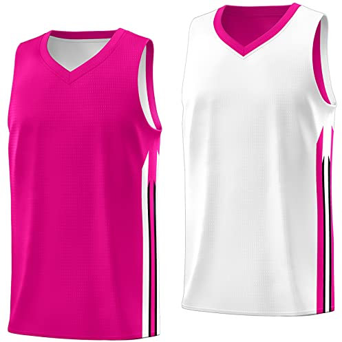 KXK Wendebare Basketball-Trikot-Shirts, modische 90er-Jahre-Hip-Hop-Basketball-Trikots für Kinder, Pink/Weiß, Medium