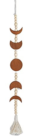 SUPERFINDINGS Perlen Kamel Mondphasen Wandbehang Anhänger Im Bohemian Ethno Stil Mit Quastengirlande Aus Holz Flache Wanddekoration Für Schlafzimmer Wohnzimmer Wohnung Wohnheim Café
