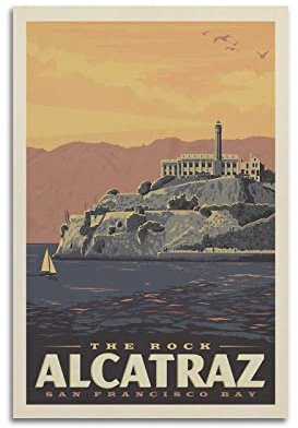 YIBIN Alcatraz Island Vintage Reiseposter Poster Dekorative Malerei Leinwand Wandposter und Kunstbild Druck Moderne Familie Schlafzimmer Dekor Poster 40 x 60 cm