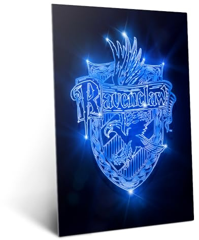 Displate Offiziell Harry Potter MetallPoster Magnetische Befestigung Inklusive Lizenziert Bilder Hochwertiges Poster Neon House Crests - Ravenclaw Neon Crest 45 cm x 32 cm