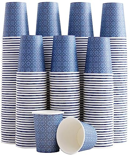 Clawsoff Confezione da 300 bicchieri di carta usa e getta da 226,8 g, bicchieri di carta per bevande calde/fredde, 226,8 g, tazze da caffè caldo in carta blu navy per feste, picnic, viaggi ed eventi.