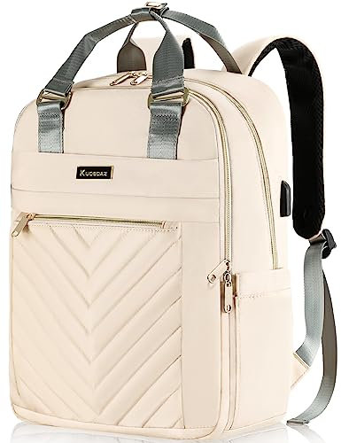 Liokesa Rucksack Damen, 15,6 Zoll Laptop Rucksack Schulrucksack Mädchen Teenager mit USB Ladeanschluss & Laptopfach, Laptoptasche Business Rucksäcke für Arbeit, Reisen, Beige