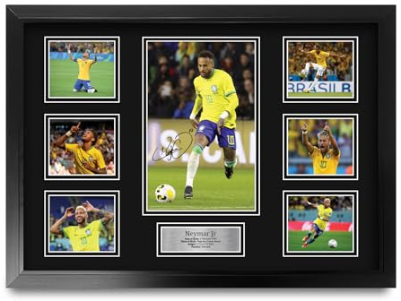 HWC Trading Neymar Brazil Gedruckte Memorabilien Signiertes Autogramm Fotodisplay für Fußball Anhänger und Fans - A2 Gerahmt (ID-006538)