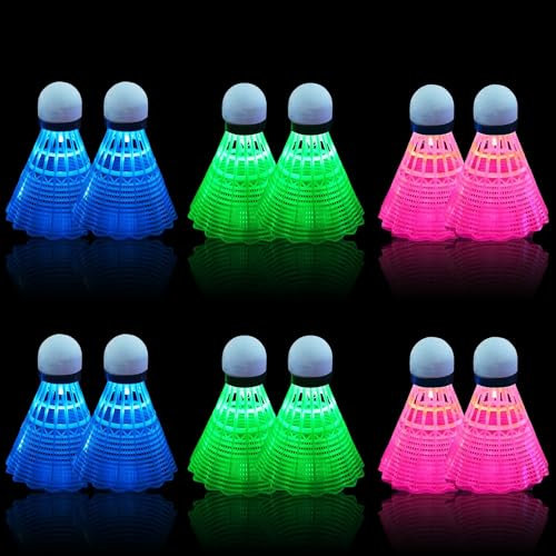 ZIOYA 12 Stück Nylon Badminton Bälle LED Federball Hoher Stabilität und Haltbarkeit Federbälle Badminton Kinder für Indoor und Outdoor Sportsaktivitäten Hitting Praxis