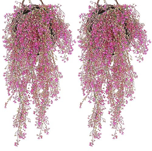 2 Pezzi Fiori Artificiali da Parete, Fiori Artificiali Sul Muro, Fiori Finti Sul Balcone, Plastica Pianta Artificiale, Fiori Pendenti, Finte Piante da Appendere per Casa, Giardino (Rosa, 85cm)