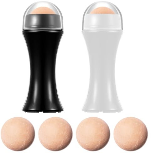 PHCOZY 2 Pcs Ölabsorbierender Vulkanstein Gesichtsroller + 4 Vulkanstein für fettige und ölige Haut wiederverwendbarer Oil Absorbing Face Roller
