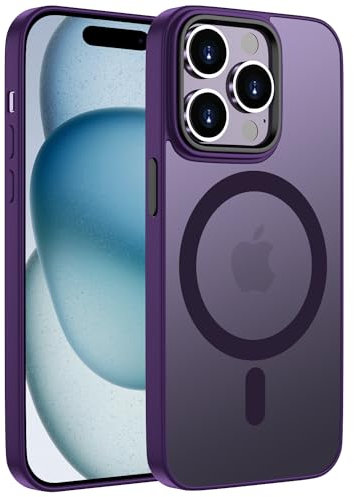 ORDA Magnetisch Hülle für iPhone 15 Pro 6,1 Zoll Kompatibel mit MagSafe,für iPhone 15 Pro Case Durchscheinende Matt Handyhülle für iPhone 15 Pro Rückseite Dünn Stoßfest Schutzhülle Lila