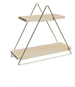 EMHELLE Wandregal Holz Golden Farben Dreieckiges Metallrahmen Regal Wand Hängeregal Küchenregal Bücherregal Schweberegal Regale für Wände Wohnzimmer Kinderzimmer Küche Badezimmer (Gold)