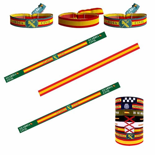Pulsera Guardia Civil x2 más Pulsera España PACK 3 Unidades, Escudo Pulseras de Tela Cinta Bordada Bandera España Para Regalo Unisex Ajustable Llavero Mochila Coche Ropa Policia