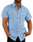 Leinenhemd Herren Kurzarm Sommerhemd Männer Freizeithemd Business Shirt Strandhemd mit Taschen, Blau, XL