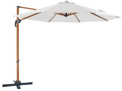 AXI Marisol Ampelschirm Rund Ø 300 cm in Holz Look/Beige | Runder Sonnenschirm für Garten/Terrasse mit Aluminium Rahmen | Inkl. Kreuzfuß & Schutzhülle | Kippbar & 360° drehbar