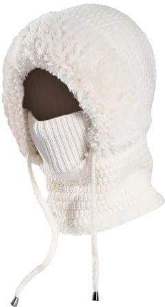 Armee Mütze Winter-Strickmütze, warm, für Radfahren, Ski, Damen, Winddichte Kapuze, schweres Thermo-Fleece Fliegermütze (White, One Size)