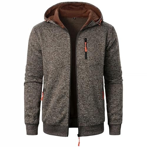 Sprifloral Mens Hoodies Fleece Sweatshirts Zip up Long Sleeve Jacket Zipper Hooded Top Brown M
