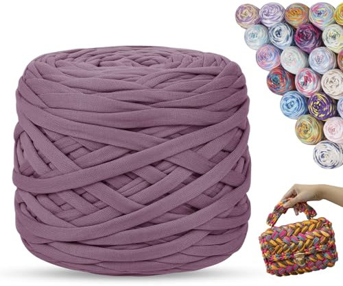 LEREATI 285g Tshirt Garn zum Häkeln, 100m Farbiges Textilgarn zum Häkeln, Bändchengarn, Dickes T-Shirt Garn für Körbe, Taschen, Heimdekoration, DIY (Lotus Violett)