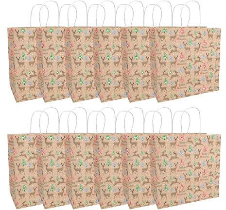 Idena 30503-12 - Geschenktüten Frohe Weihnachten, 12 Stück, Geschenktaschen in der Größe 28 x 28 x 15 cm, Papiertüten für Weihnachten