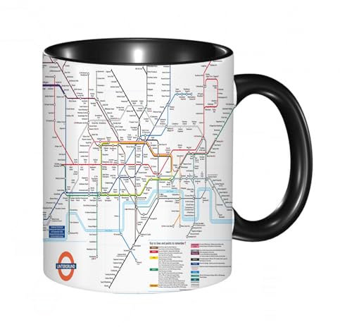EKLMPS Becher aus Keramik, Ideal als Geschenk, Hochwertiger Aufdruck, Tasse mit Motiv, Tee Becher, Coffee Cup, 330ml,U-Bahn-U-Bahn-Transportsystemplan. Eisenbahntransportlinienplan mit U-Bahn-Statione