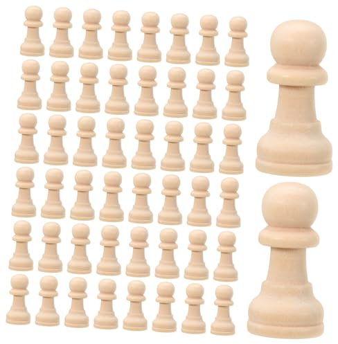 PHENOFICE Unfinished Wooden Chess Pieces 50pcs Set DIY Graffiti Chess Chessboard Accessories Replacement Pieces
