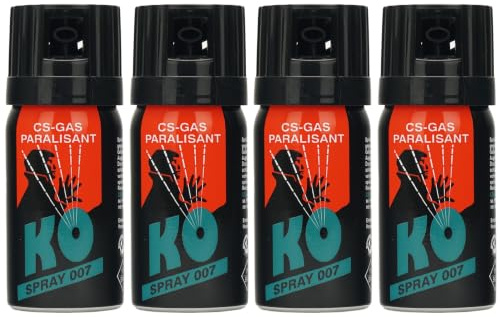 4X CS-Abwehrspray 40 ml Breitstrahl KO 007 CS Gas Paralisant KO Spray 007 Tränengasspray Personenabwehrspray BKA17r Eintragung (4 Stück)