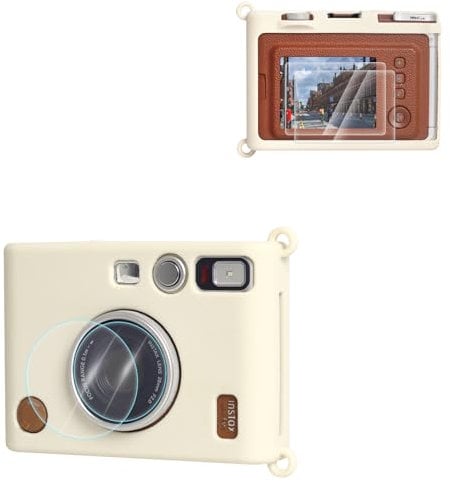 VOVMOEYA Silicone Case & 2 Tempered Glass Screen Protectors & 2 PET Lens Flims for Fujifilm Instax Mini Evo, Accessories for Fuji Instax Mini Evo