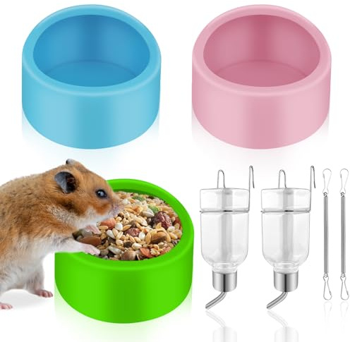GZqiancang Gamelles pour Hamster avec Bouteilles d'eau Suspendues,3pcs | Gamelle pour Petits Animaux Gamelles pour Hamsters, Cochons d'Inde, Oiseaux, Petits Animaux Domestiques