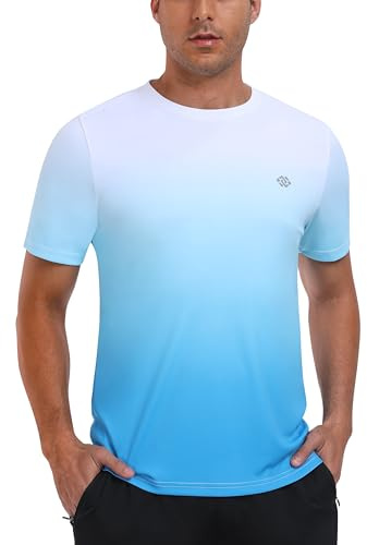 MoFiz Camiseta Anti UV Hombre Rashguard Secado Rápido Manga Corta Transpirable Surf Correr Natación Azul Gradient Grisáceo EU XL