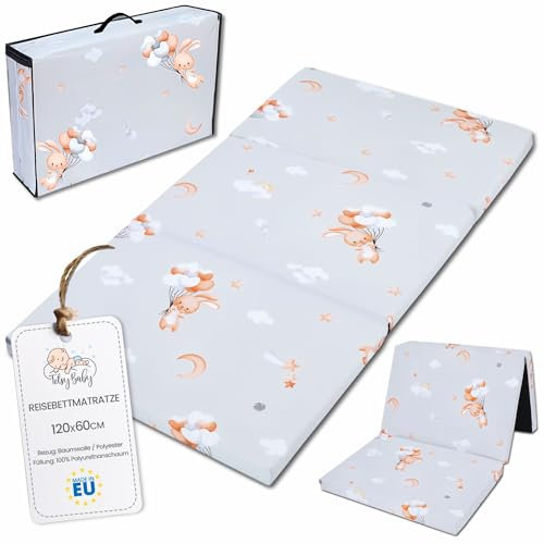Klappmatratze Faltbare Reisebett Baby Matratze 60x120 cm - Faltmatratze für Kinder Gästematratze klappbar Babymatratze Bodenmatratze Schlafmatratze und Reisematratze Kaninchen