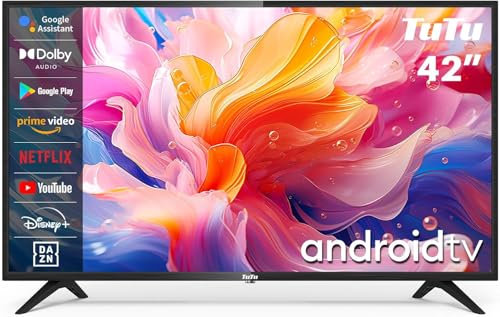 TuTu Smart TV 42 Zoll (106cm) Full HD Android TV mit WLAN, APP Store, Triple Tuner, Bluetooth, USB, HDMI