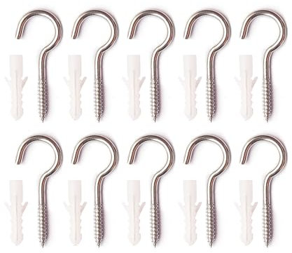 SDKZBFC 10PCS Tornillo Ganchos, Tornillos autorroscantes de acero inoxidable 304 Gancho Ojos Abiertos Gancho de Tornillo de Metal Ganchos de techo Gancho de Taza