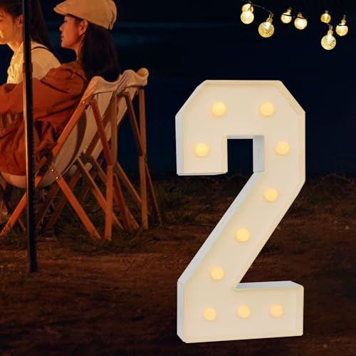 LED Zahlen Lampe Nummer Beleuchtete Ziffern 0 1 2 3 4 5 6 7 8 9 - Warmweiße Lichter, 10 LEDs, Hochzeitsdekoration für Geburtstag, Party, Hochzeit, Urlaub, Haus & Bar, groß, 100cm (2)