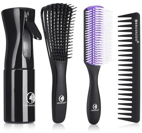 OEH Haarbürsten-Set, Entwirrungsbürsten für Frauen, Männer und Kinder, mit Entwirrungsbürste, Haarsprühflasche, 9-reihige Bürste, breiter Zahnkamm (Lila)