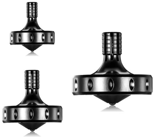 LOQATIDIS Präzisions kreisel aus Metall, perfekt ausbalanciert, sanfte Rotation, Lange Rotationszeit, leicht über 10 Minuten, tragbares EDC-Spielzeug (3Pcs Schwarz L+M+S)