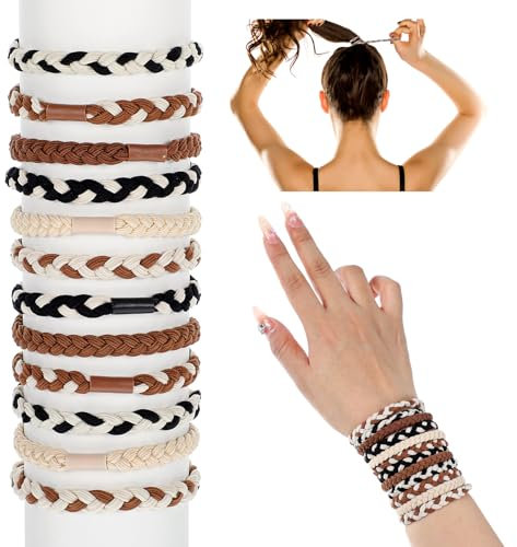 12 Stück Zopfgummis Damen, Haargummis Damen in 6 Farben aus Hochwertiger Nylon-Baumwolle, Gewebtes Design Elastisch Haarschonend Stylisches Accessoire für Pferdeschwanz Zopf und als Schmuckarmband