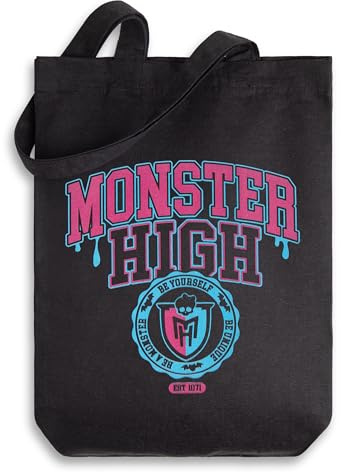 Monster High Ladies Black Be Yourself Tote Bag | Classic Cartoon Design, BE YOURSELF, EST 2011' Text | Ideal for Carrying Personal Items Merch