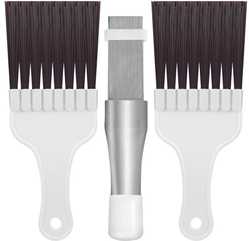 3 in 1 Set Air Conditioner Condenser Fin Comb, 1 Coil Cleaner Stainless Steel Fin Comb with 2 Evaporator Radiator Cleaning Whisk Brush