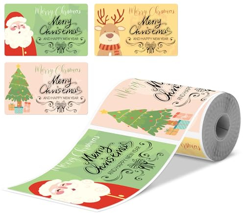 Phomemo M110 M108 M120 M200 M220 M221 Etikett – Thermo-Etiketten für Preis, Name, Adresse, Logo, Barcode, 50 mm x 80 mm, Weihnachtsmuster (1 Rolle)