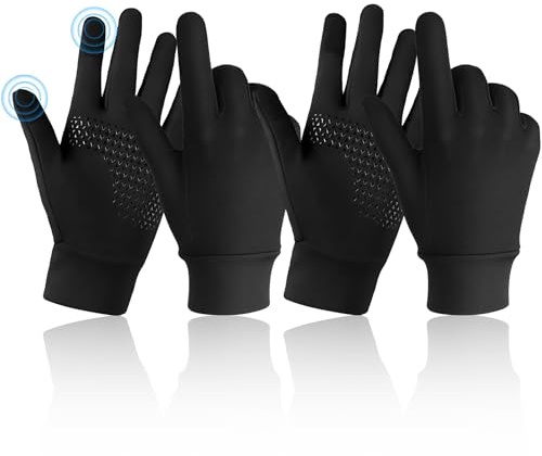 KEORHEZ 2 Paar Fahrradhandschuhe,Touchscreen Handschuhe,Laufhandschuhe,Winddichte Laufhandschuhe,Warme Winterhandschuhe,Anti-Rutsch Full Finger,Handschuhfutter,für Laufen, Fahren, Radfahren