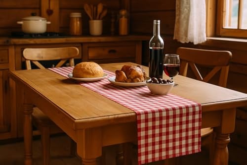texpot Landhaus Tischläufer 30 x 220 cm Rot-weiß Kariert aus 100% Baumwolle im 20 mm Karo Bauernkaro
