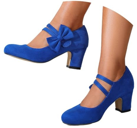 Scarpe da donna con tacco largo, elegante tacco piccolo, cinturino piatto Dirndl, scarpe da sposa, scarpe da sposa chiuse, con plateau