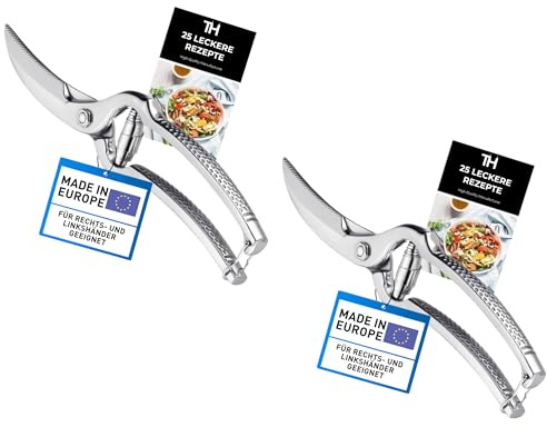 Thiru Premium Geflügelschere 2er Set - Küchenschere für Profis - Kinderleichter Federmechanismus für Rechts- und Linkshänder - Fleischschere mit Sicherheitsverschluss & Aufbewahrungshülle
