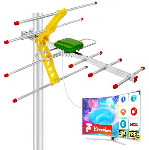 Antena TV Exterior 2026 de Largo Alcance, Recepción TDT 4K y 1080P UHF/VHF Estable, Resistente a la Intemperie, Instalación Fácil para Ático y Exterior, Sin Mástil, Cable Coaxial 10 m Incluido