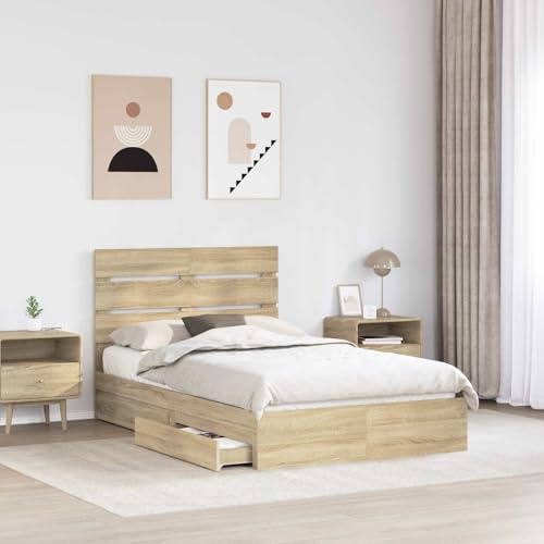 Mengtu Aufbewahrungsbett Sonoma-Eiche 120 x 200 cm Holzwerkstoff Betten und Zubehör Model3411909