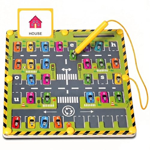 Magnetisches Parklabyrinth Holzspielzeug ab 3 Jahre - ABC Buchstaben Lernen & Rechtschreibung Spiel, Montessori Lernspielzeug Feinmotorik, Pädagogisches Geschenk für Kleinkinder