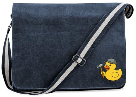 Huuraa Umhängetasche Quietscheente Handwerk Comic Gummiente 14 Liter Vintage Navy Canvas Laptoptasche Geschenkidee