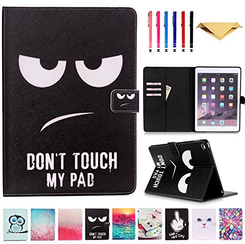 iPad Air 2 Hülle, monstek Flip Leder Schutzhülle mit Ständer [Smart Auto Wake/Sleep] Wallet Schutzhülle für iPad AIR2/iPad 6 01 Don't Touch My Pad