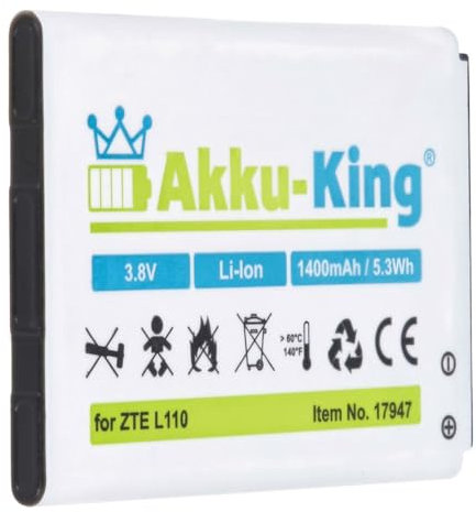 Akku-King Akku kompatibel mit ZTE Li3814T43P3h634445 - Li-Ion 1400mAh - für Blade L110, L110 Dual SIM