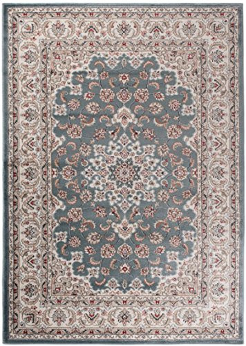 Carpeto Rugs Traditioneller Klassischer Teppich für Ihre Wohnzimmer - Türkis Beige - Perser Orientalisches Heriz Keshan Muster - Blumen Ornamente - Top Qualität Pflegeleicht AYLA 160 x 220 cm Groß